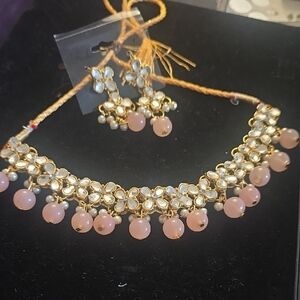 Elegant Gold and Pink Floral Jewelry Set